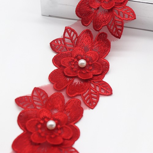 olhuvs Red Flower Trimming for Clothing – Elegant Embellishments for DIY Crafts, Dresses, and Accessories